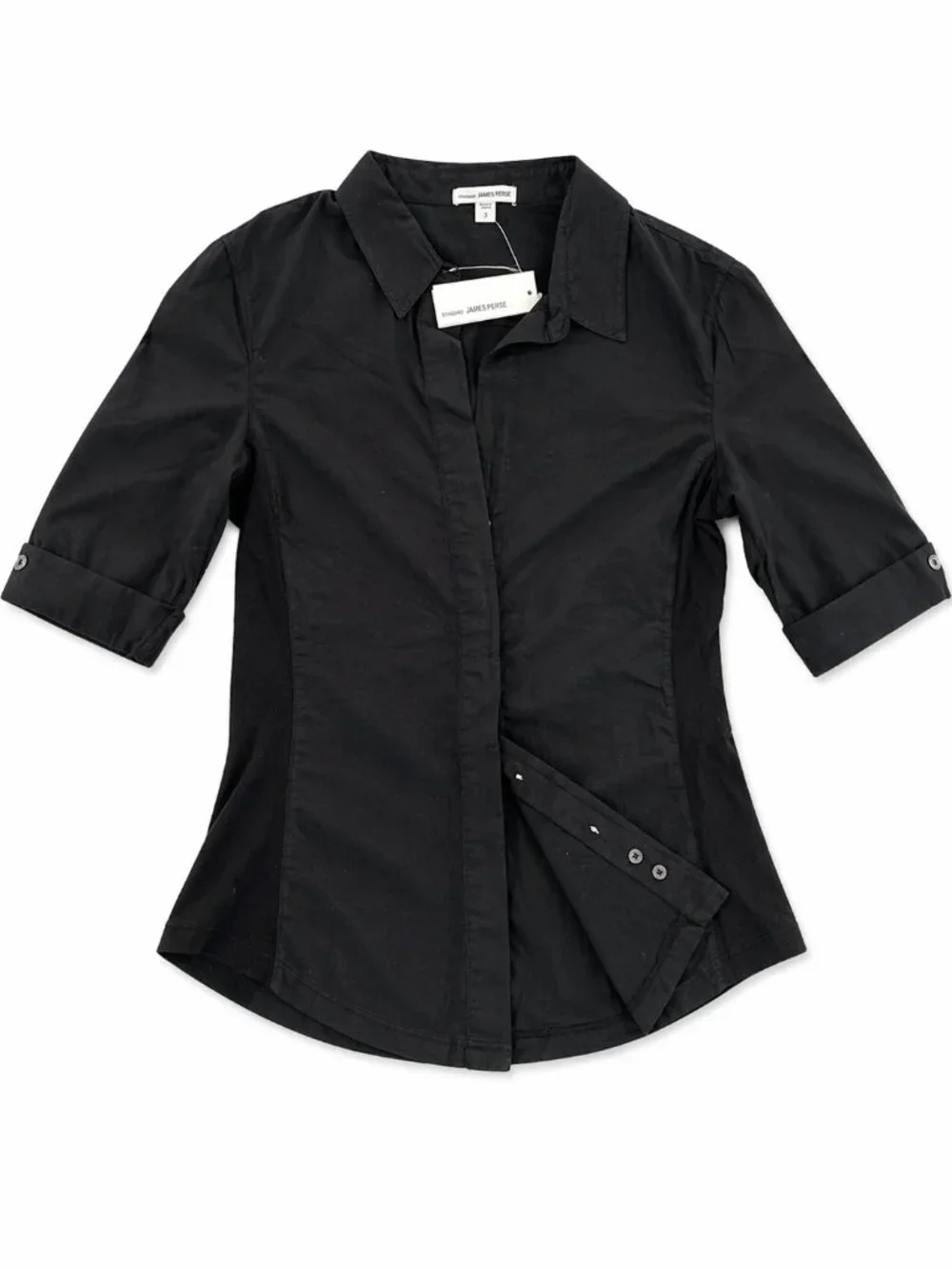 James Perse Black Shirt Size 3 Stretch Side Panels Chic Minimalist Top - Picture 4 of 6